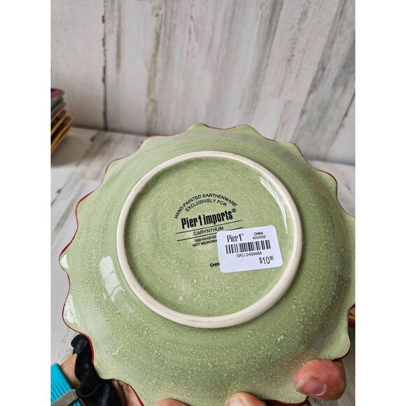 Pier 1 carynthum flower plate dessert salad red earthenware Bohemian unique set - Picture 4 of 7